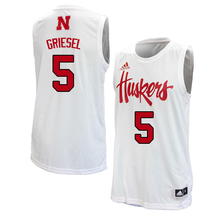 Men #5 Sam Griesel Nebraska Cornhuskers College Basketball Jerseys Sale-White